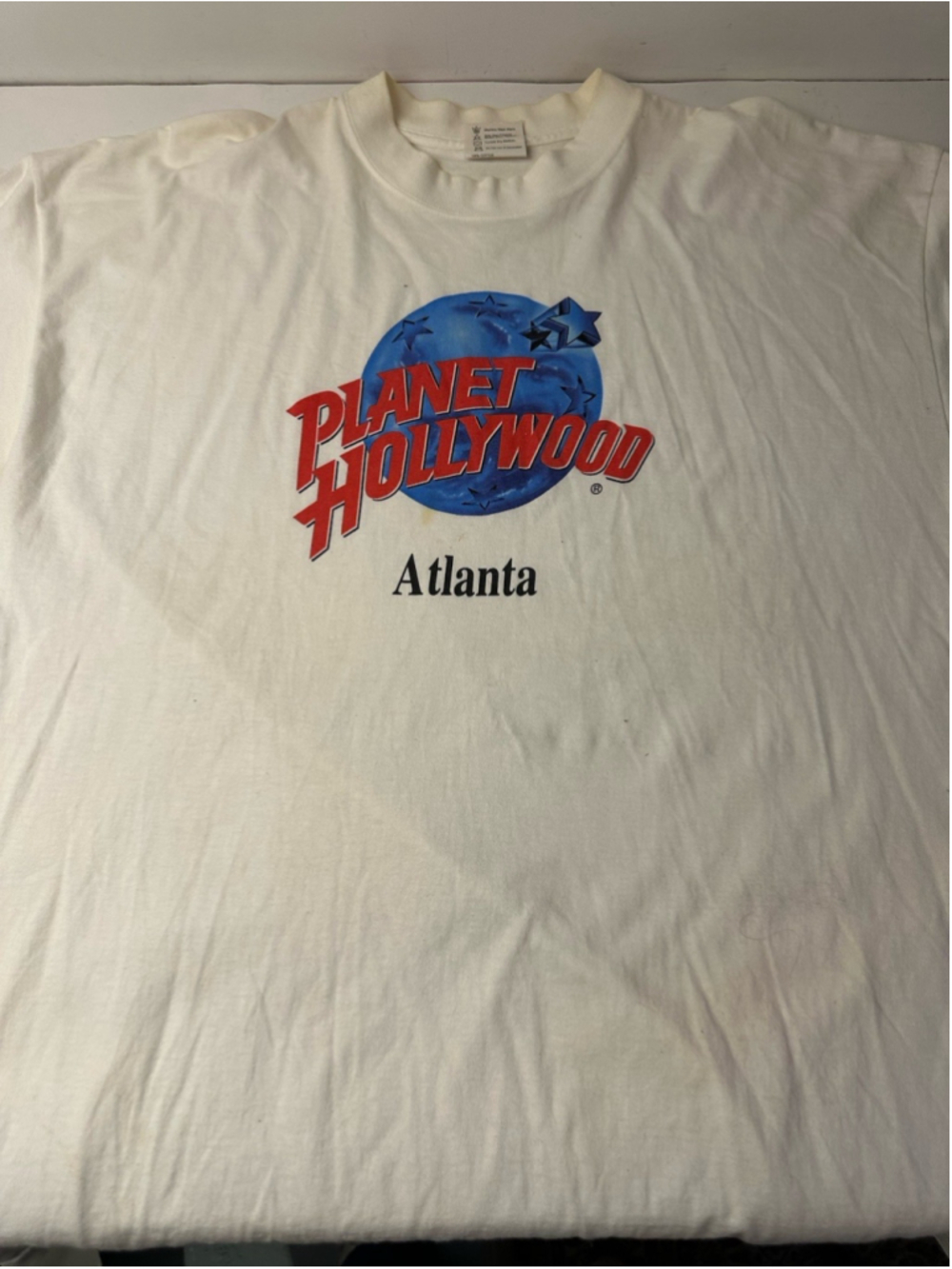 Vintage 1991 Planet Hollywood Atlanta T Shirt Mens XL Made in USA White 90s Prom